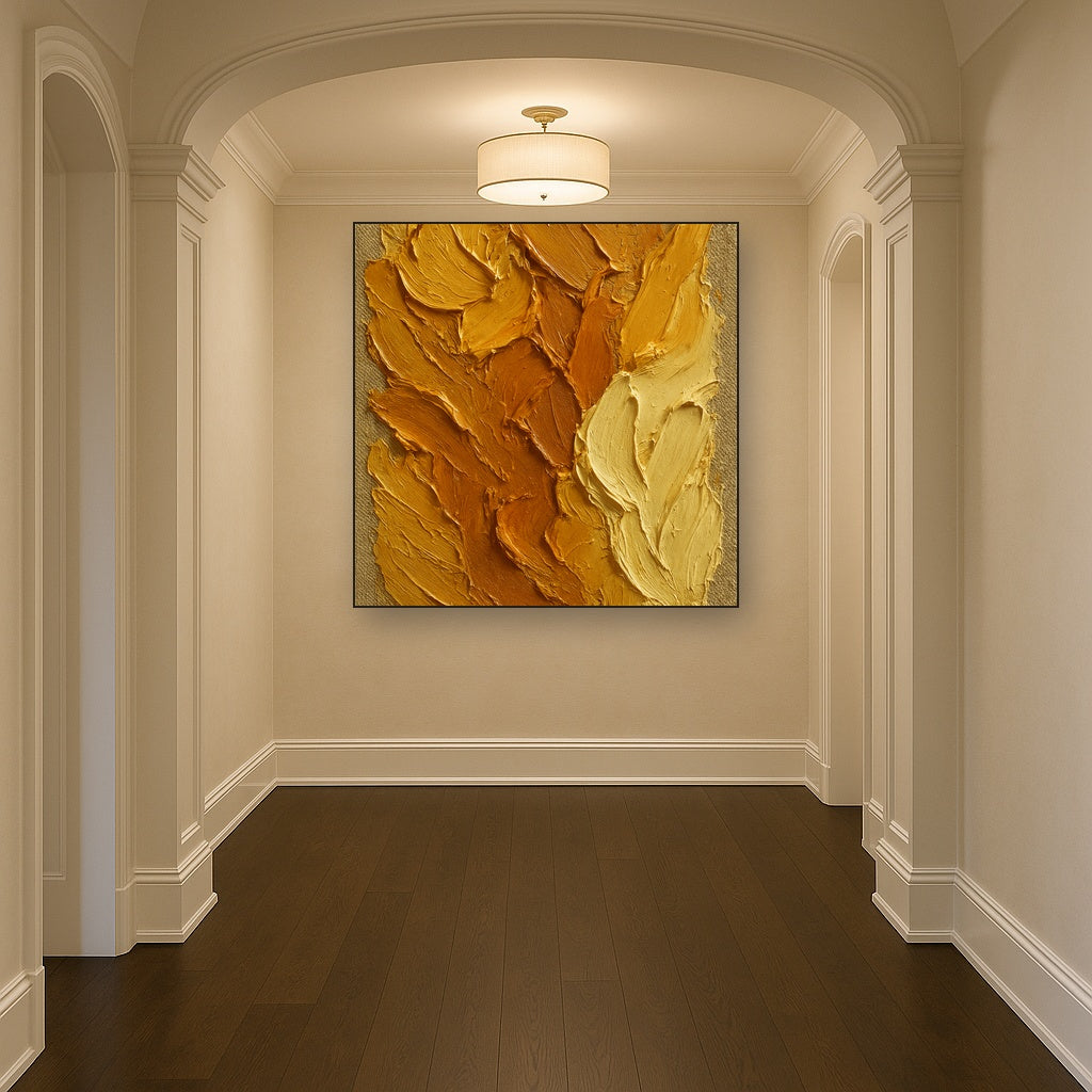 Amber Honeycomb Impasto Oil Painting - Styled in Entryway Hallway