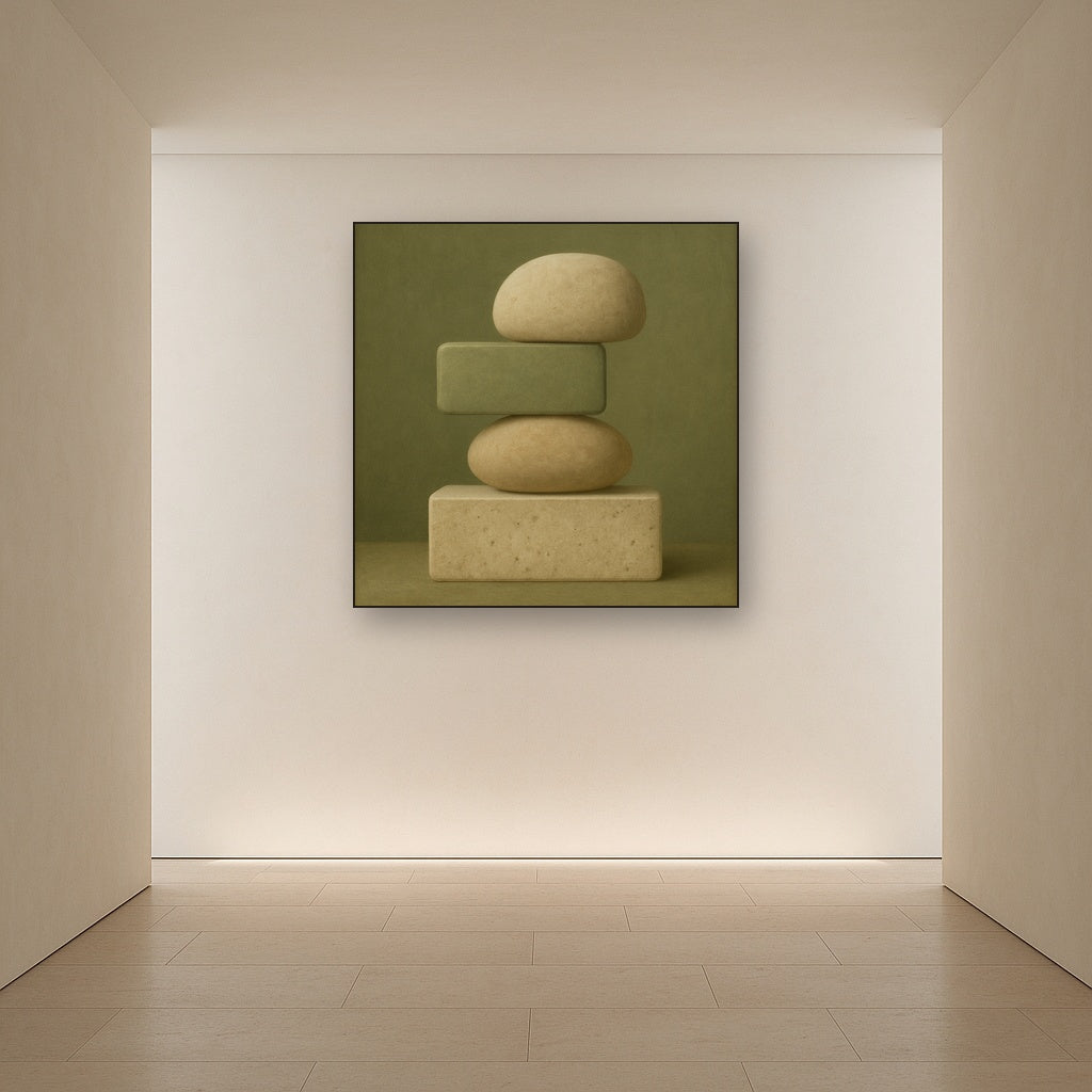Muted Olive & Sandstone Geometric Balance No. 26 Oil Painting - View 5