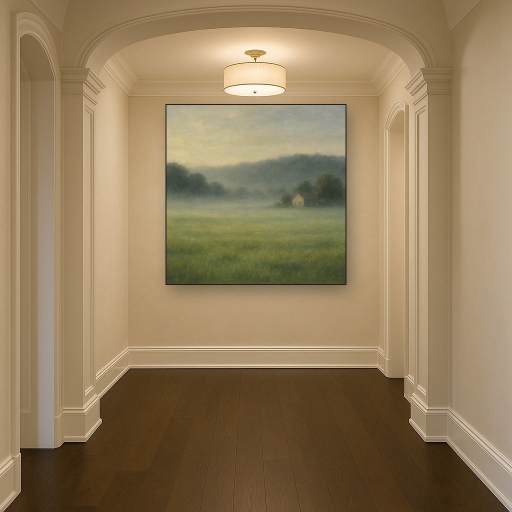 Misty Morning Pasture with Distant Wooded Ridge No. 2 Fine Art Oil Painting - View 5