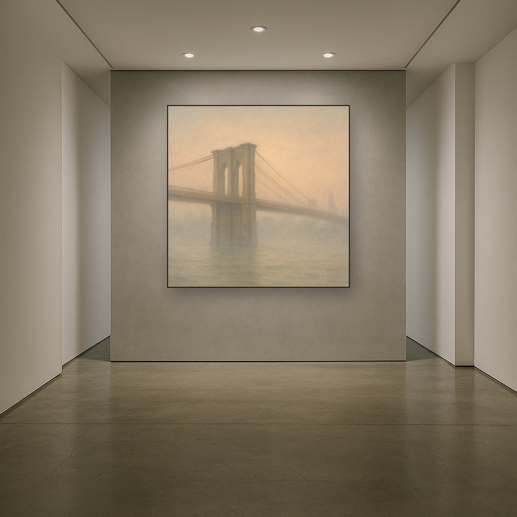 Brooklyn Bridge in Morning River Mist No. 22 Oil Painting - View 5