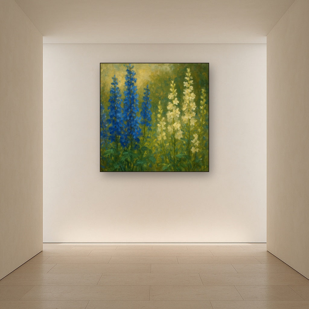 Wild Blue Delphiniums & White Larkspur Garden No. 10 Fine Art Oil Painting - View 5