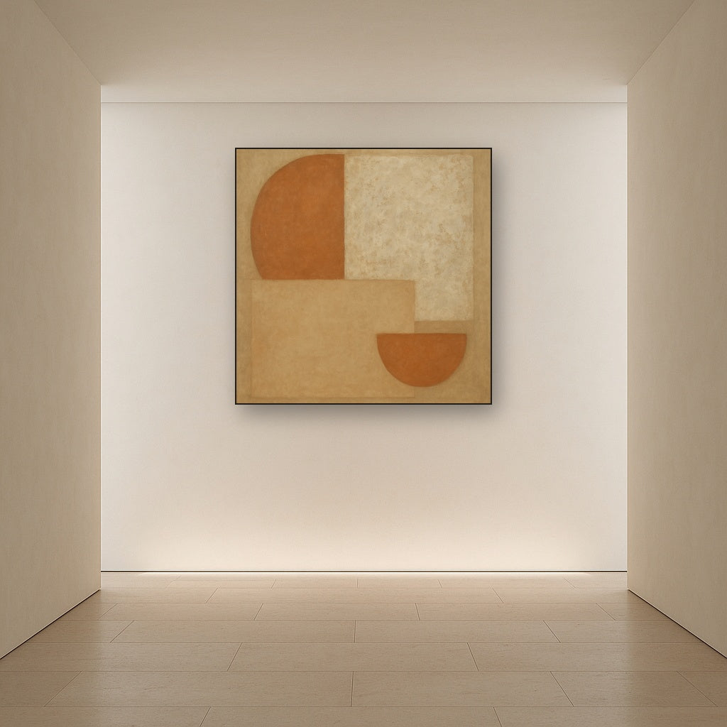 Earthy Terracotta & Weathered Plaster Wash No. 18 Oil Painting Staged in Bright Entryway and Hallway Gallery Wall, Hand Painted Fine Art on Linen