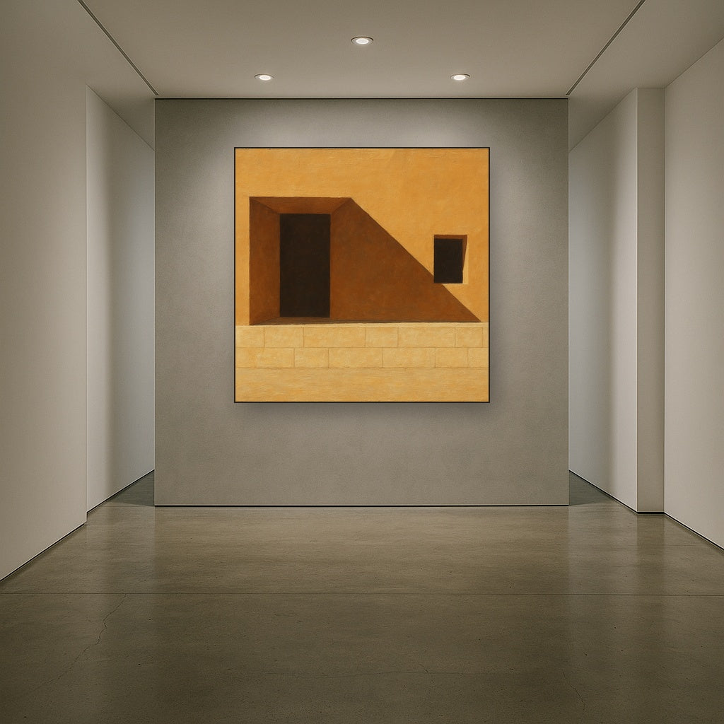 Minimalist Facade & Shadow Architectural Oil Painting - Styled in Entryway Hallway