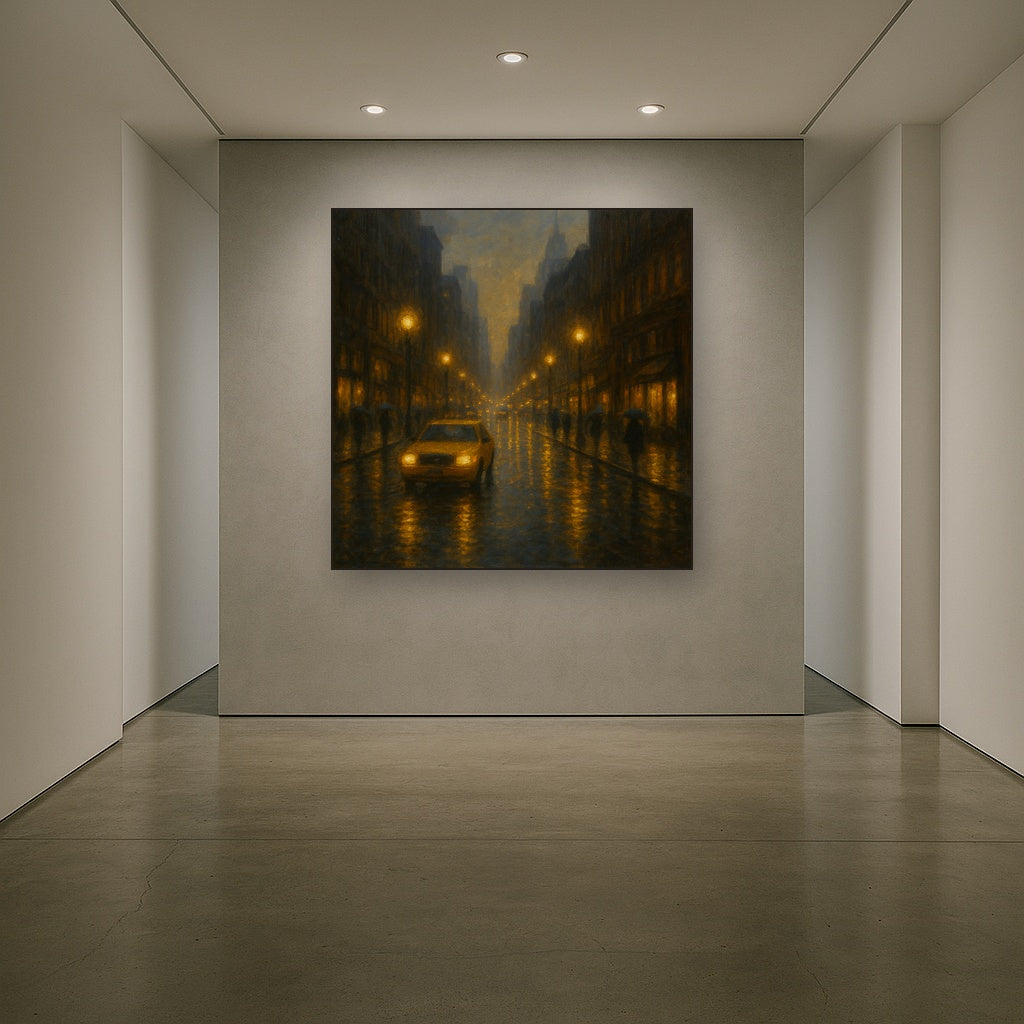 Rain-Drenched Manhattan Avenue Lights No. 26 Oil Painting - View 5