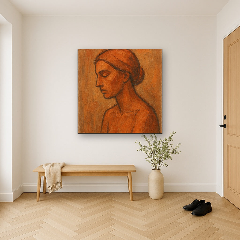 Contemplative Profile in Warm Clay Oil Painting - View 5