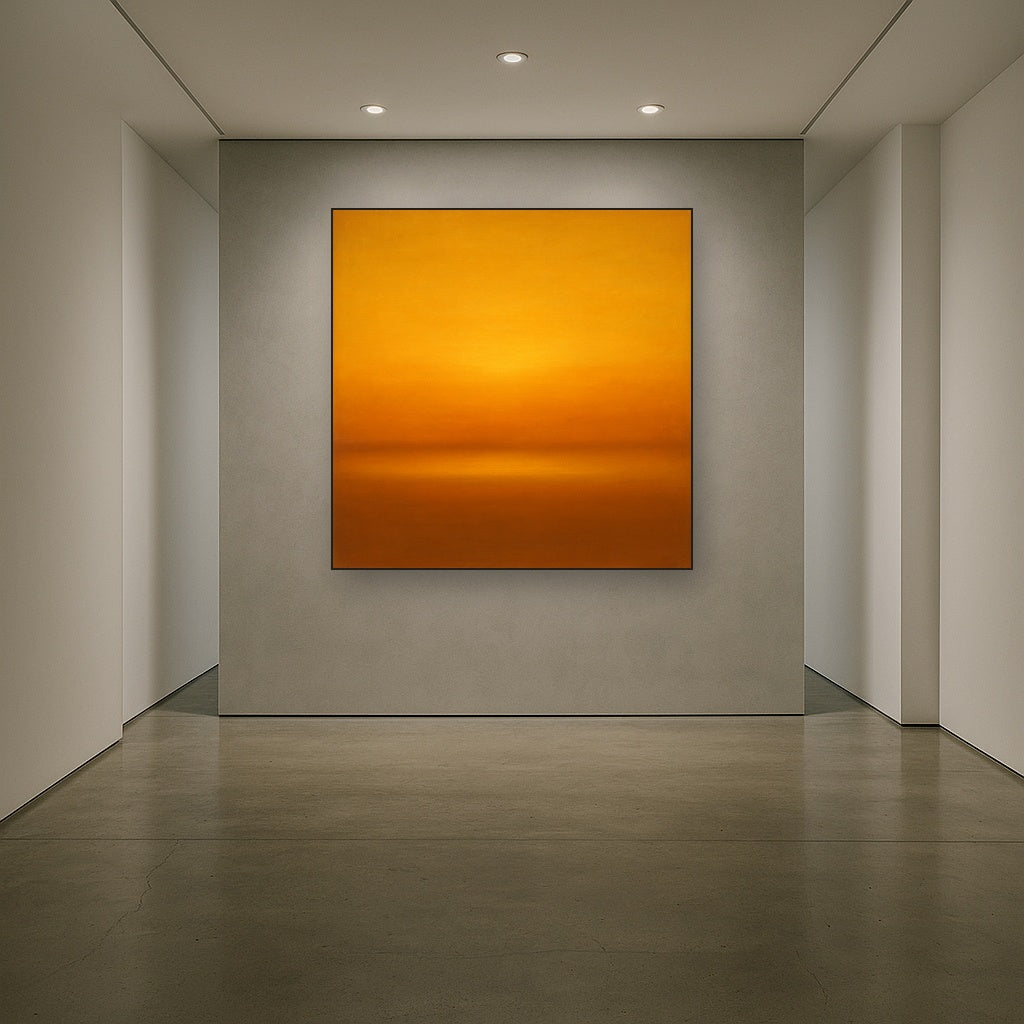 Warm Amber & Raw Sienna Sunset Meditation No. 25 Oil Painting Staged in Bright Entryway and Hallway Gallery Wall, Hand Painted Fine Art on Linen