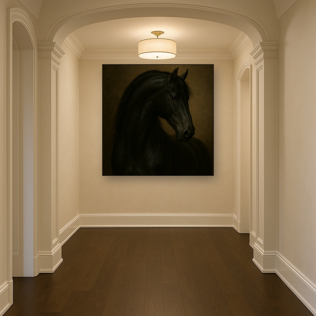 Dark Stallion Portrait in Classical Sfumato No. 11 Oil Painting - View 5