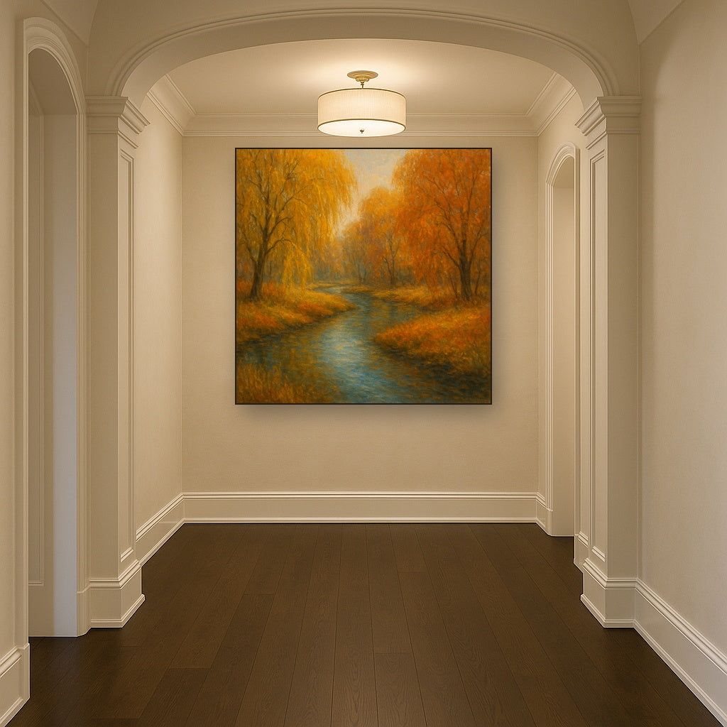 Tranquil River through Autumn Willow Woods No. 3 Fine Art Oil Painting - View 5