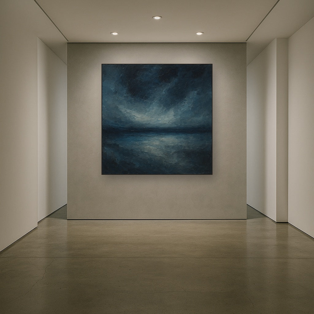 Atmospheric Indigo Horizon Abstract Oil Painting - View 5
