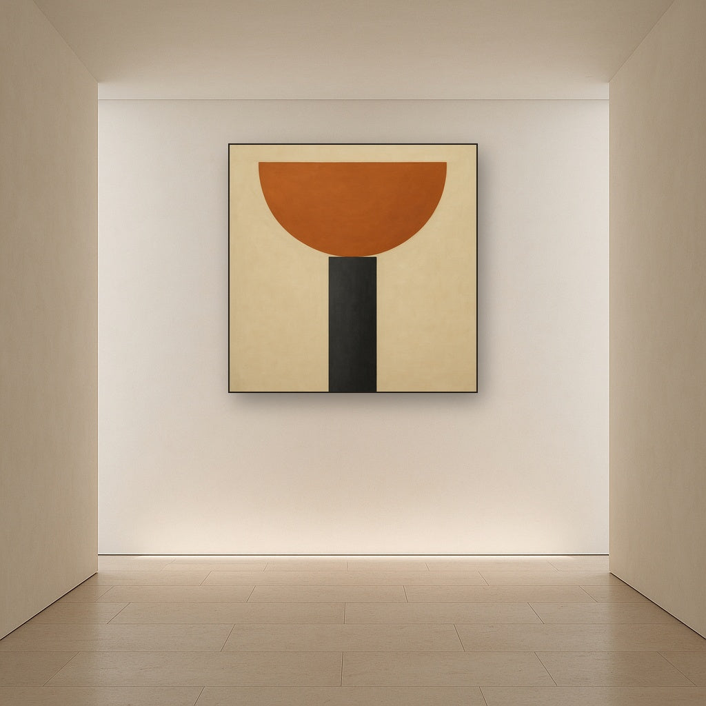 Semicircle Horizon & Minimalist Pillar No. 4 Oil Painting Staged in Bright Entryway and Hallway Gallery Wall, Hand Painted Fine Art on Linen