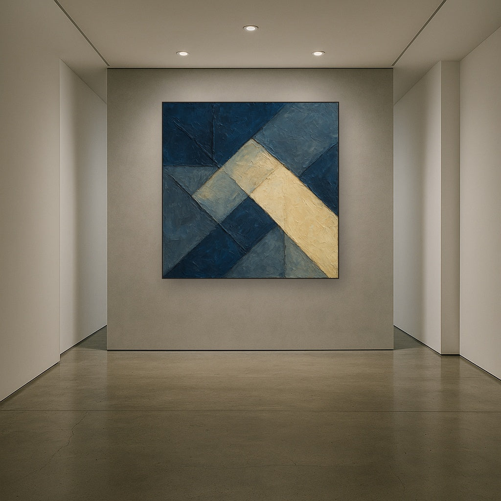 Fractured Geometry in Prussian Blue Oil Painting - View 5