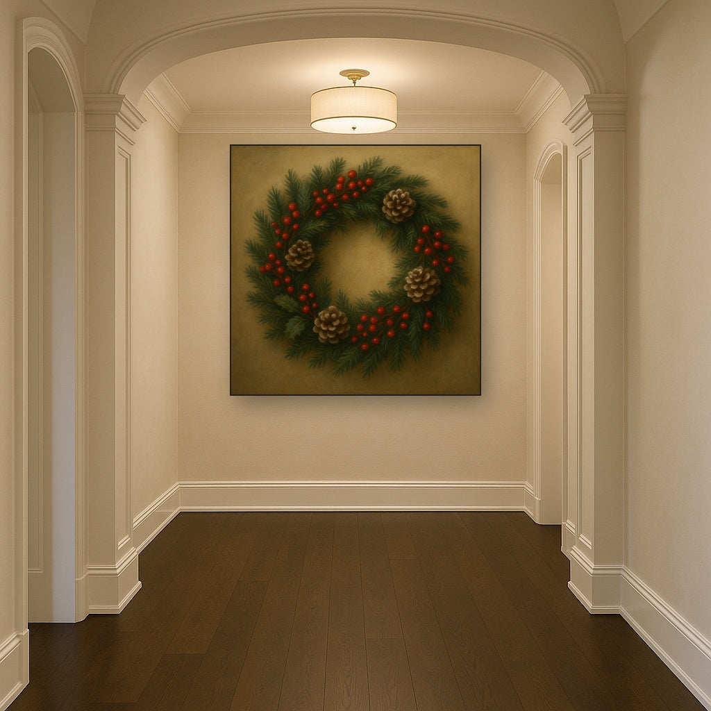 Vintage Holiday Botanical Wreath & Berries No. 3 Oil Painting - View 5