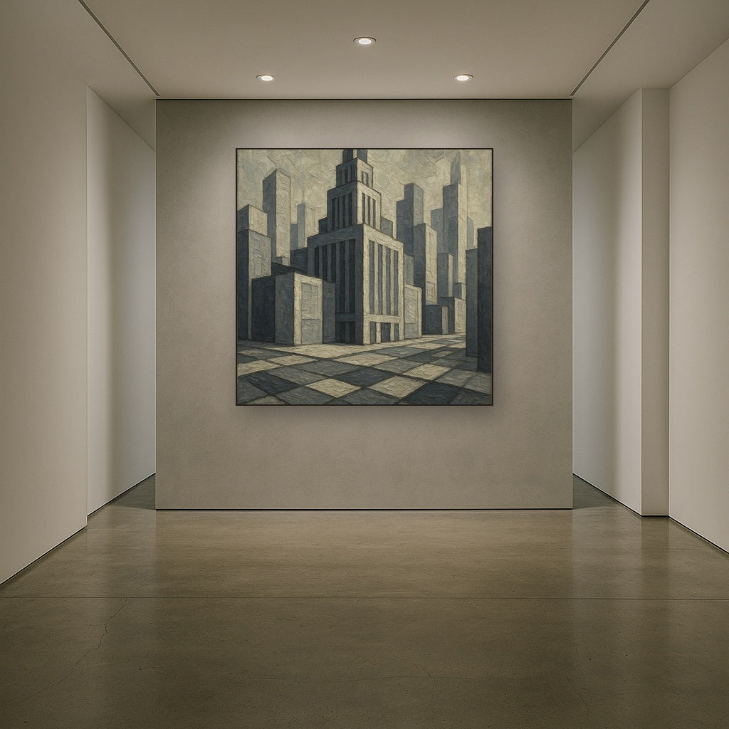 Metropolis Facade Modernist Geometric Oil Painting - View 5