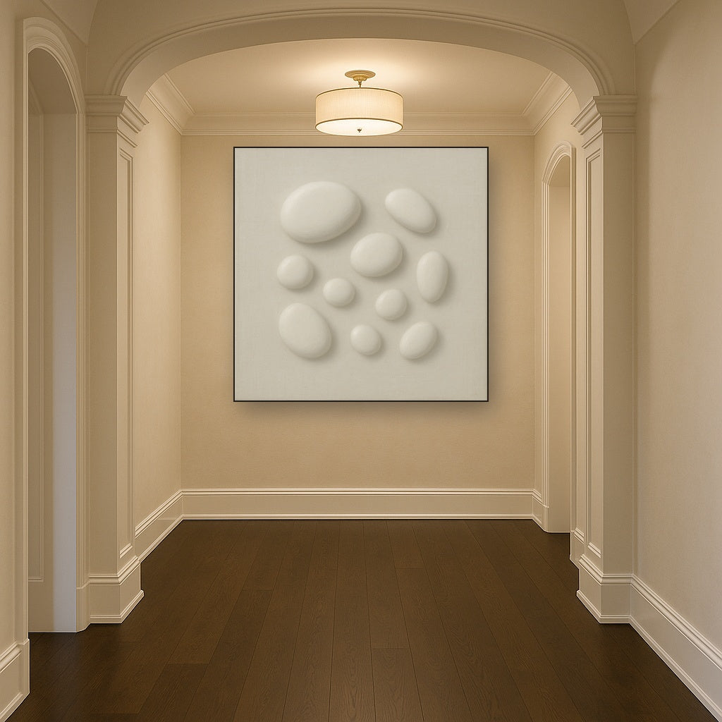 Organic Pebble Relief in White No. 6 - Modern Fine Art Oil Painting - View 5