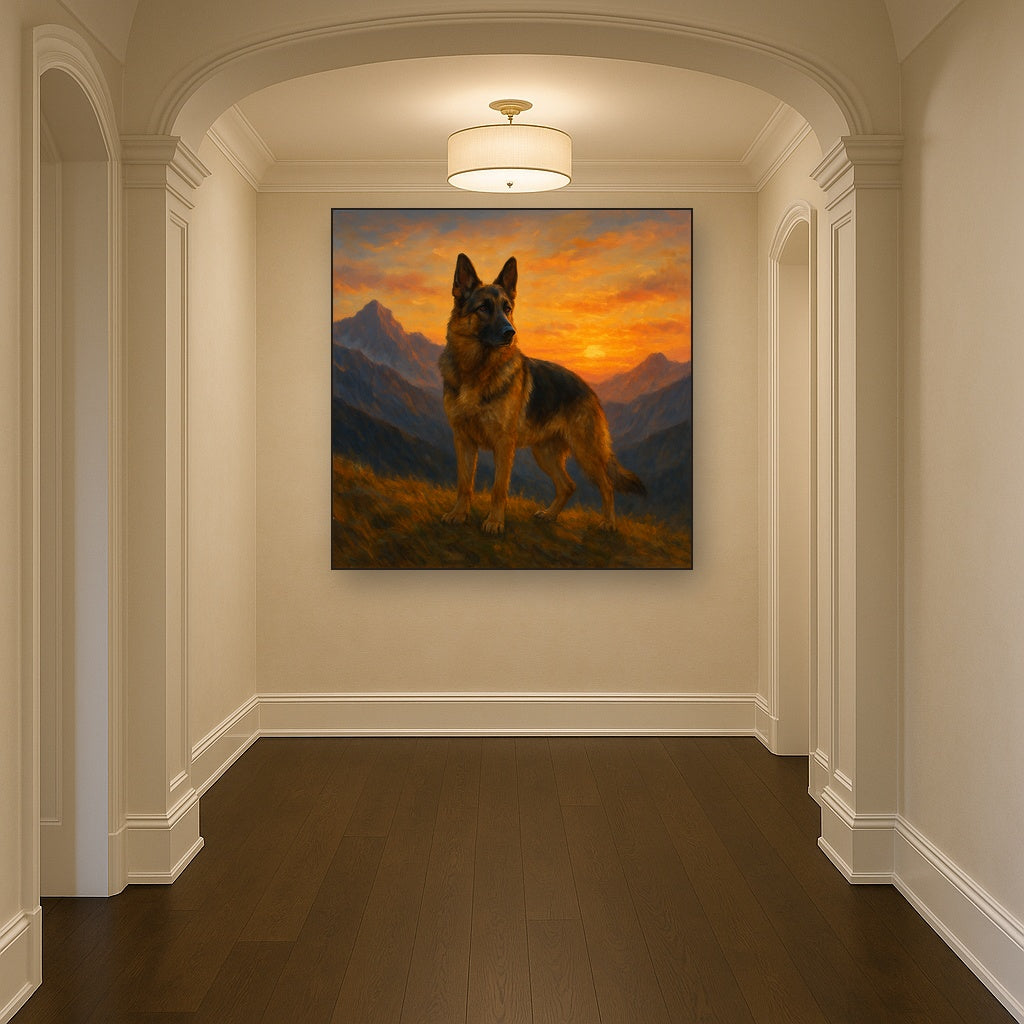 German Shepherd Standing in Alpine Sunset No. 13 Fine Art Oil Painting - View 5