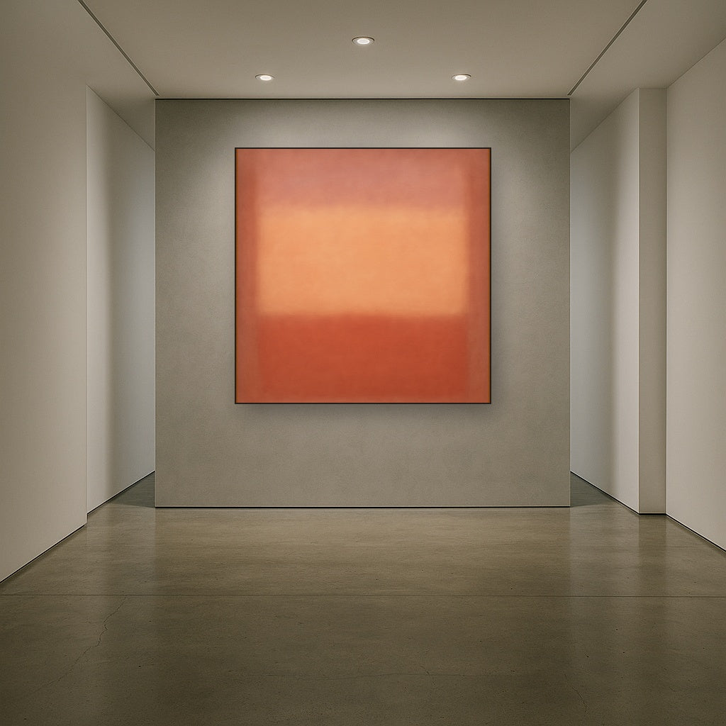 Blush Rose & Dusky Terracotta Ambient Glow No. 26 Oil Painting Staged in Bright Entryway and Hallway Gallery Wall, Hand Painted Fine Art on Linen