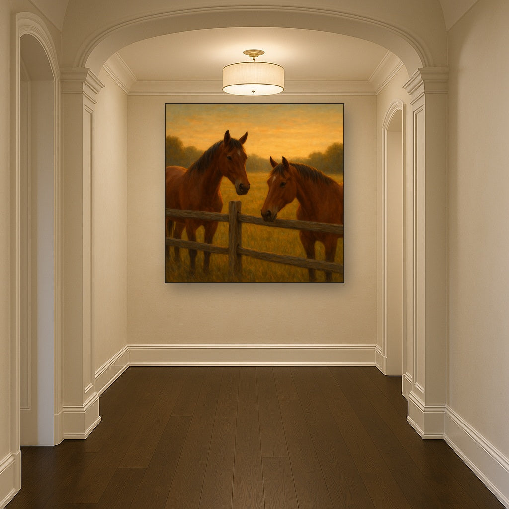 Two Horses at Rustic Post & Rail Fence No. 13 Oil Painting - View 5