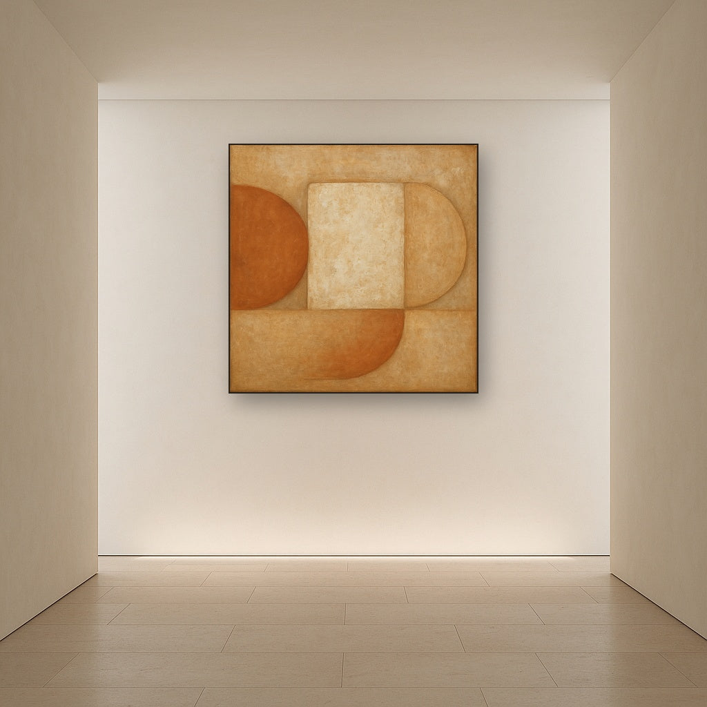 Earthy Terracotta & Weathered Plaster Wash No. 7 Oil Painting Staged in Bright Entryway and Hallway Gallery Wall, Hand Painted Fine Art on Linen