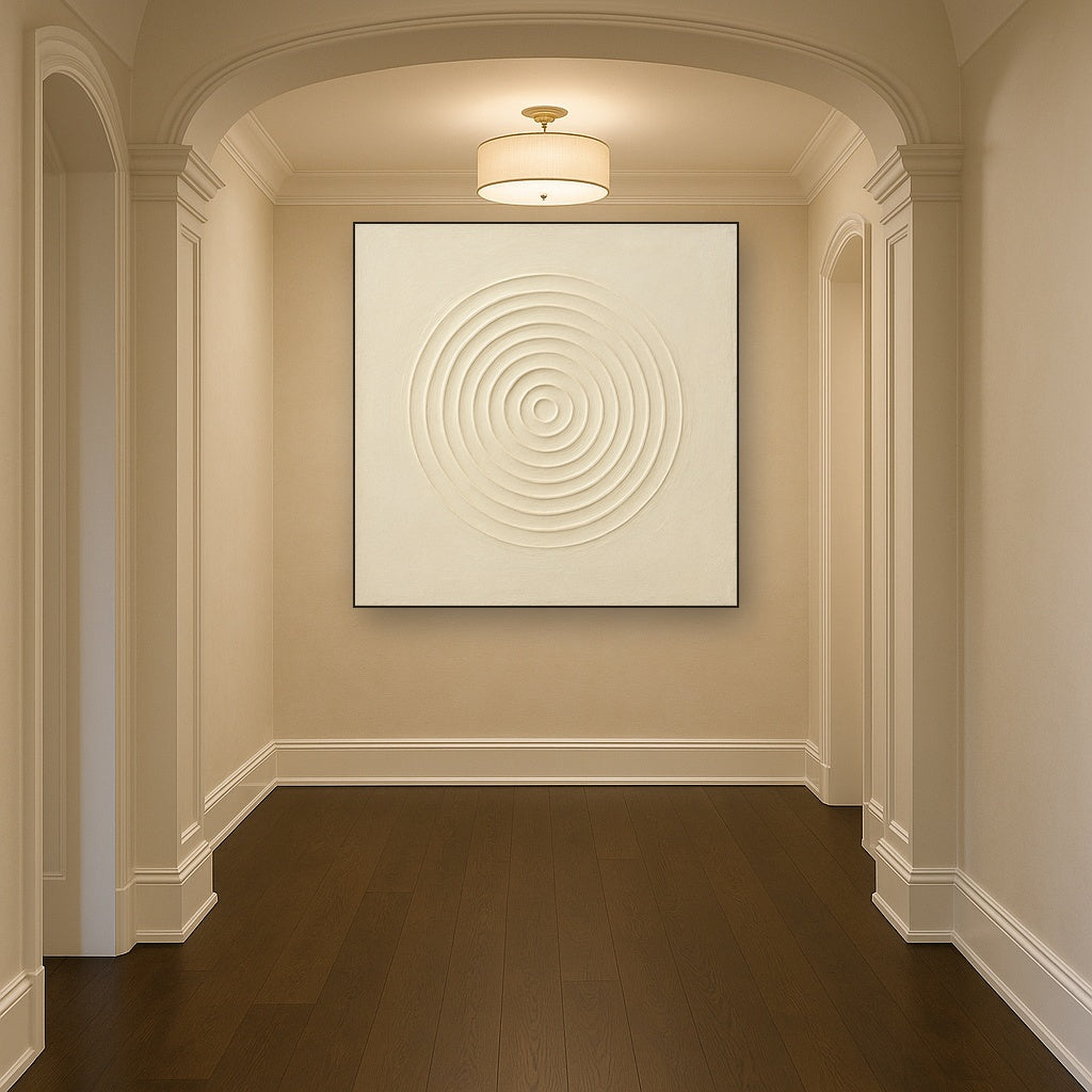 Concentric Zen Circles in Ivory No. 8 - Modern Fine Art Oil Painting - View 5