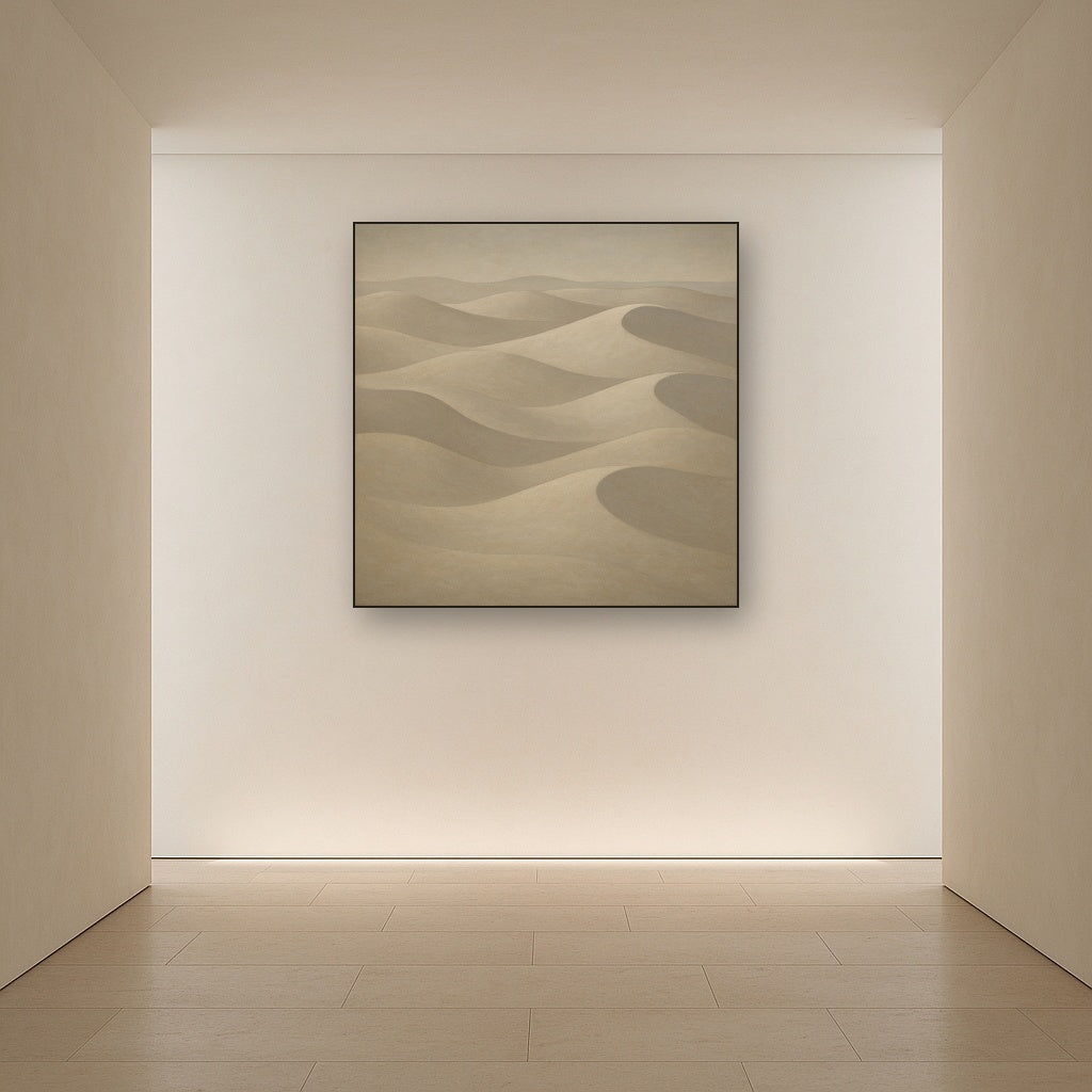 Monochrome Sand Dune Contours & Pale Slate No. 9 Oil Painting Staged in Bright Entryway and Hallway Gallery Wall, Hand Painted Fine Art on Linen