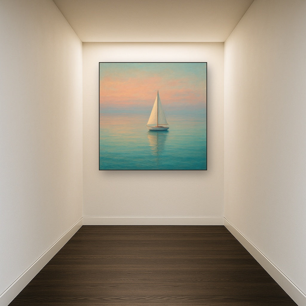 Solitary Sailboat on Vast Glass Horizon No. 10 Fine Art Oil Painting - View 5