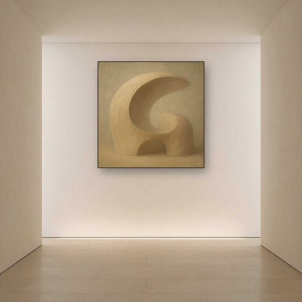 Soft Architectural Curve in Desert Bone No. 29 Oil Painting Staged in Bright Entryway and Hallway Gallery Wall, Hand Painted Fine Art on Linen