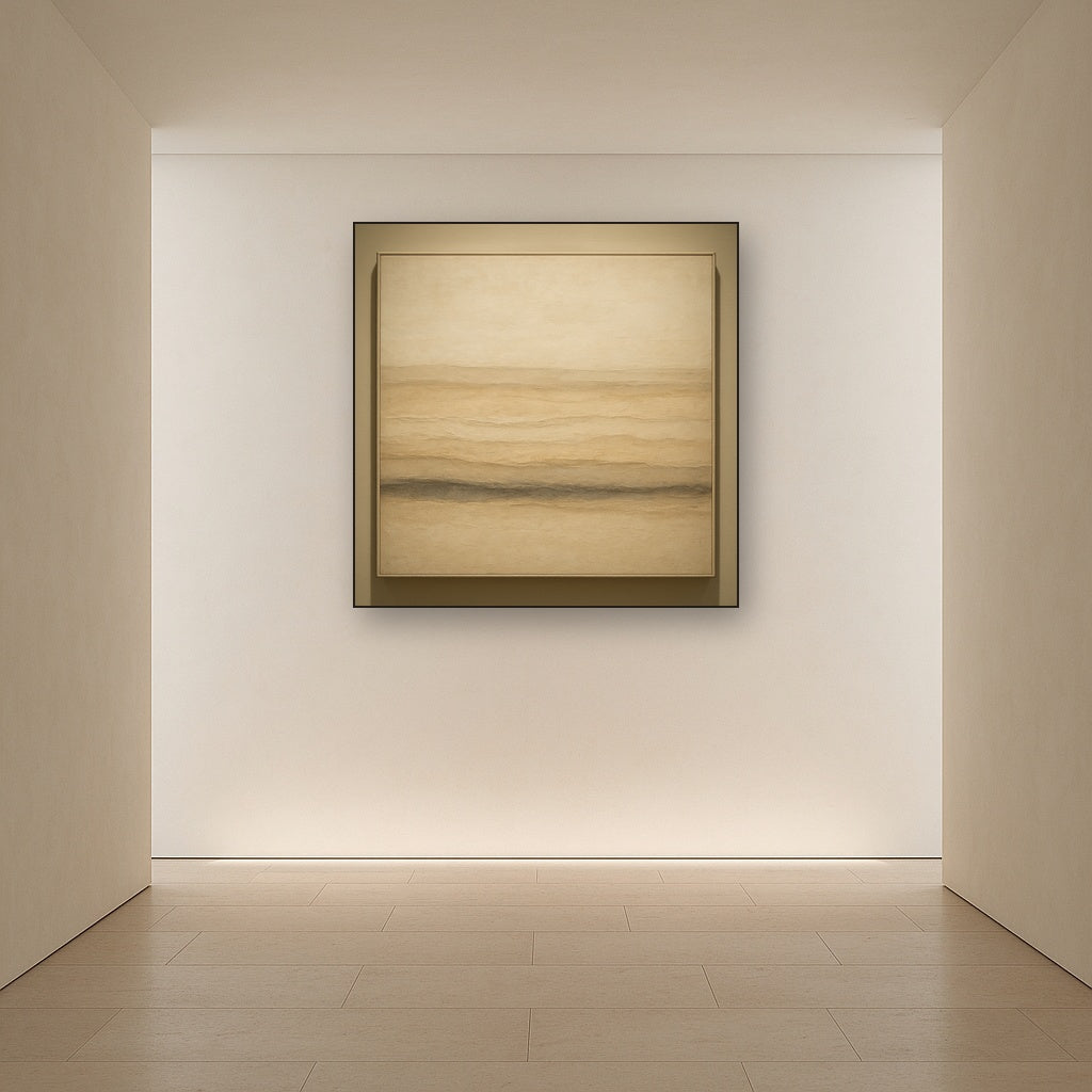 Raw Limestone Horizon & Washed Linen No. 11 Oil Painting Staged in Bright Entryway and Hallway Gallery Wall, Hand Painted Fine Art on Linen