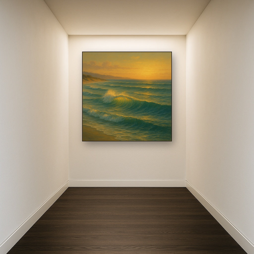 Golden Hour Sunlight on Ocean Swells No. 13 Oil Painting - View 5