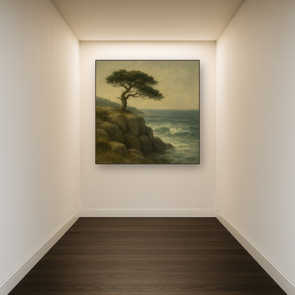 Wild Coastal Pine on Stormy Granite Cliff No. 11 Oil Painting - View 5