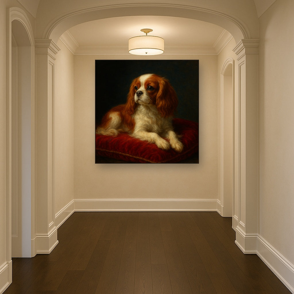 Cavalier King Charles Spaniel on Velvet Cushion No. 11 Fine Art Oil Painting - View 5