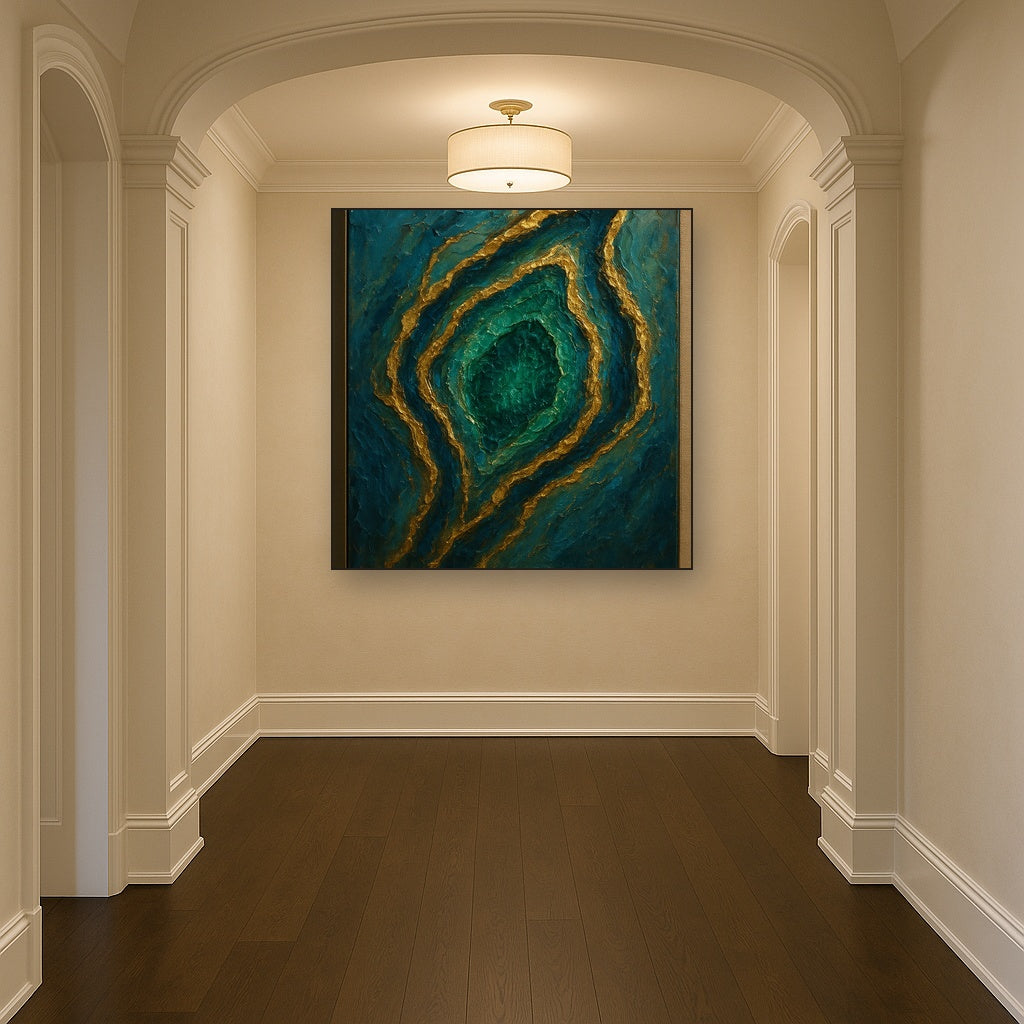Emerald Geode Liquid Gold Veins Oil Painting - View 5