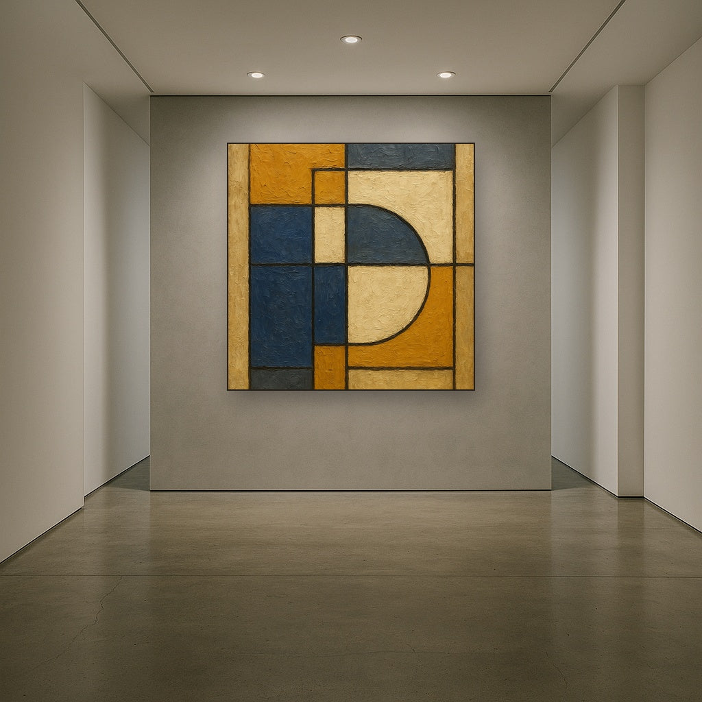 Bauhaus Geometric Balance No. 1 No. 5 Oil Painting - Styled in Entryway Hallway