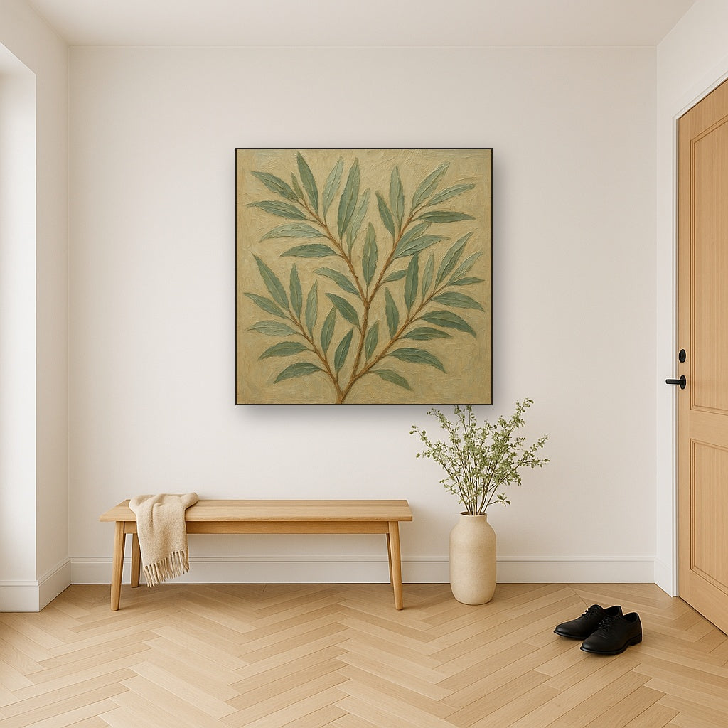 Nordic Willow Foliage Botanical Oil Painting - View 5