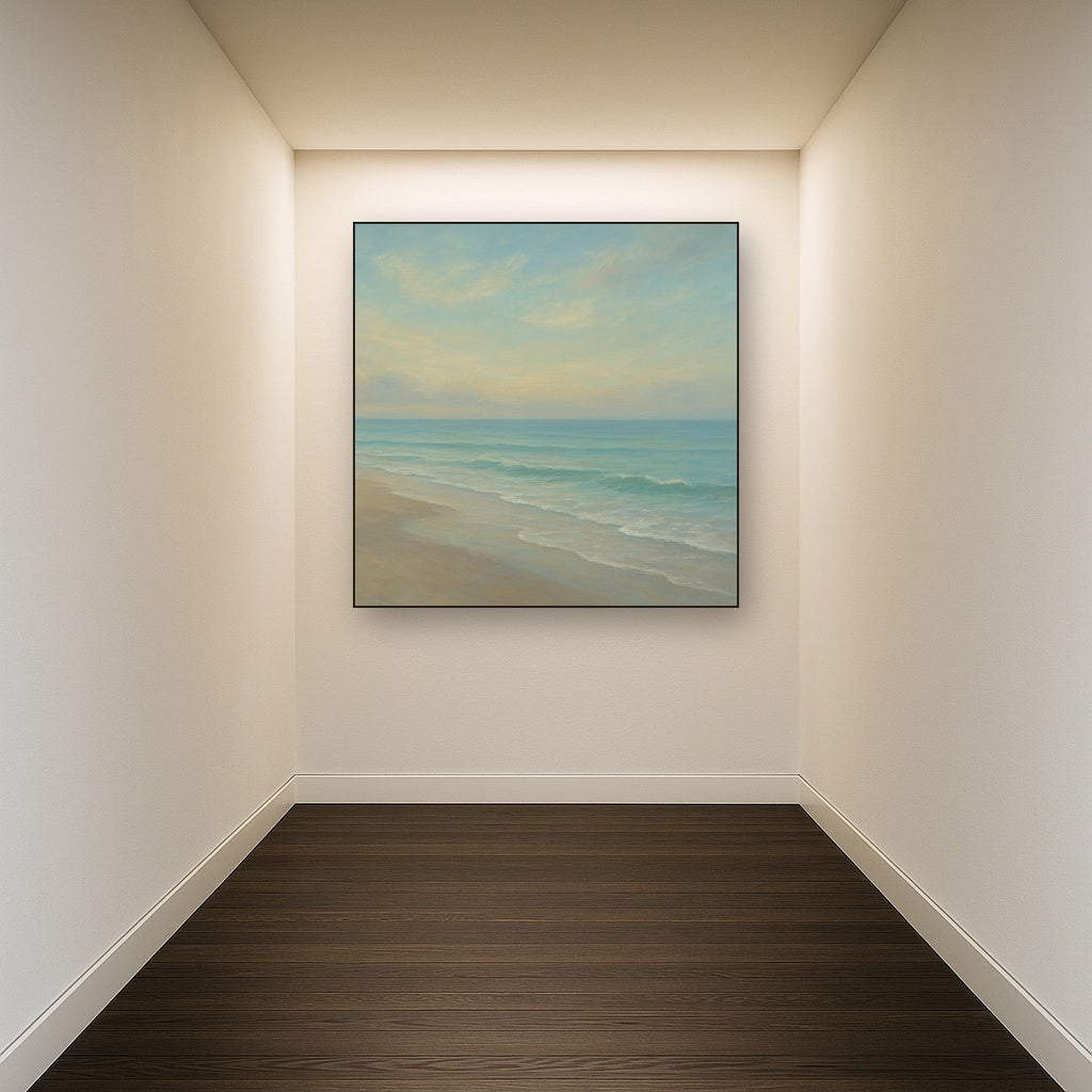 Tranquil Morning Tide over Soft Sand Beach Fine Art Oil Painting - View 5