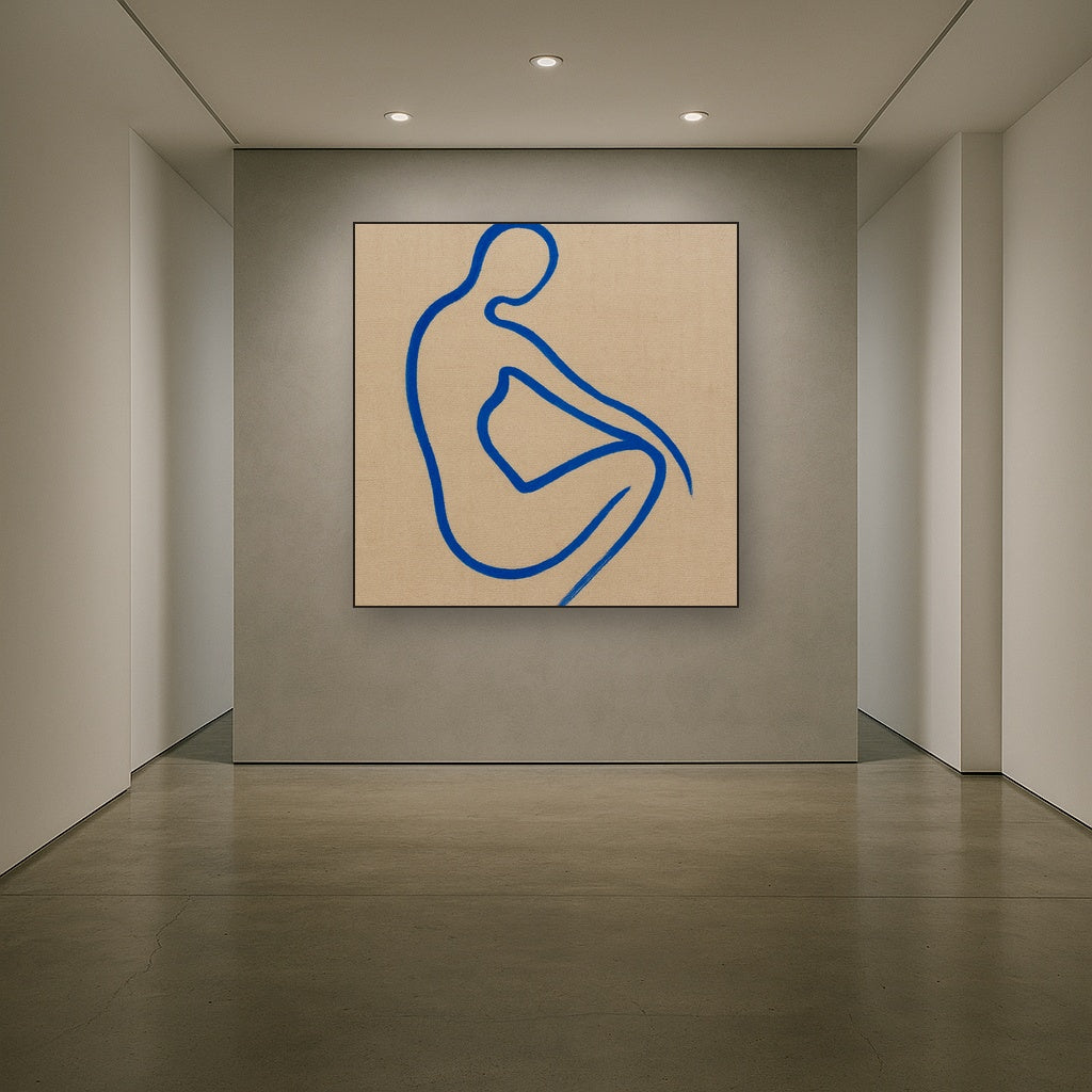 Cobalt Blue & Pale Oat Contour No. 8 - Modern Fine Art Oil Painting - View 5