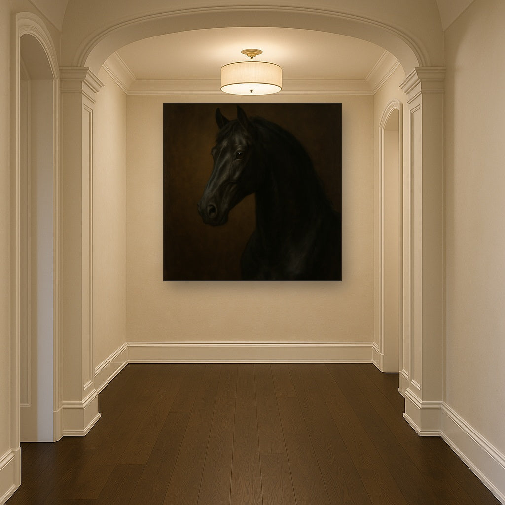 Dark Stallion Portrait in Classical Sfumato No. 12 Oil Painting - View 5