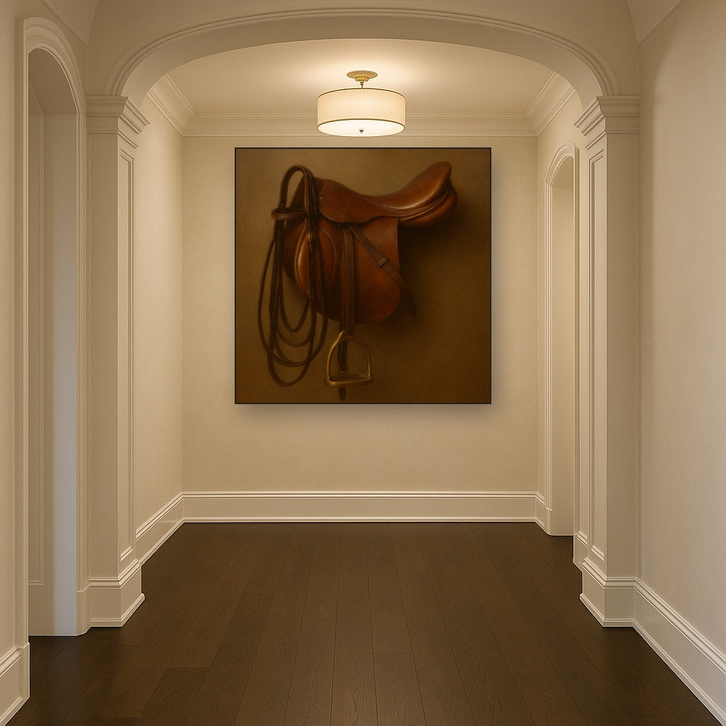 Vintage Bridle & Polished Leather Saddle No. 13 Oil Painting - View 5