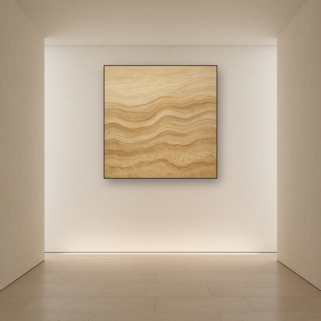 Weathered Mineral Sediments in Warm Ecru No. 10 Oil Painting Staged in Bright Entryway and Hallway Gallery Wall, Hand Painted Fine Art on Linen