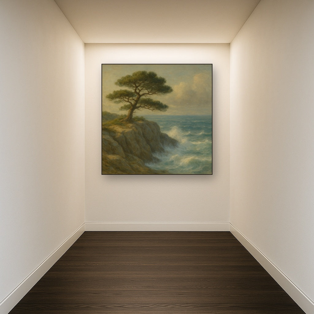 Wild Coastal Pine on Stormy Granite Cliff No. 9 Oil Painting - View 5