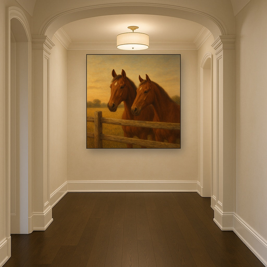 Two Horses at Rustic Post & Rail Fence No. 10 Oil Painting - View 5