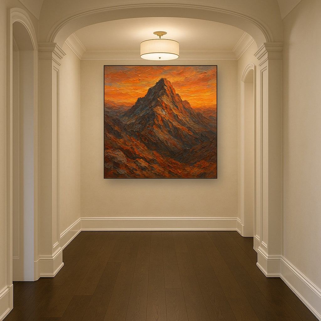Cragged Summit Sunset Impasto Oil Painting - View 5