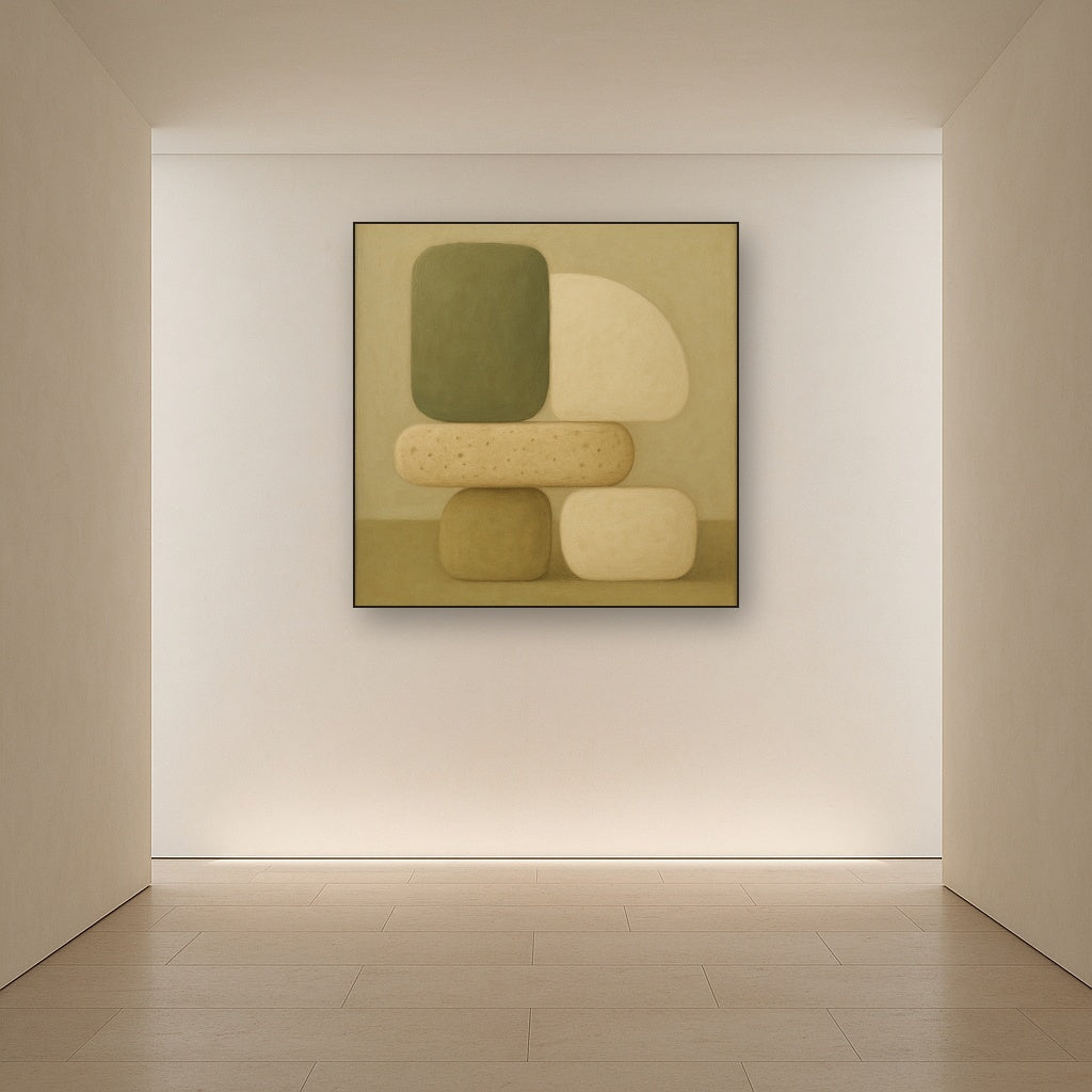 Muted Olive & Sandstone Geometric Balance No. 16 Oil Painting - View 5