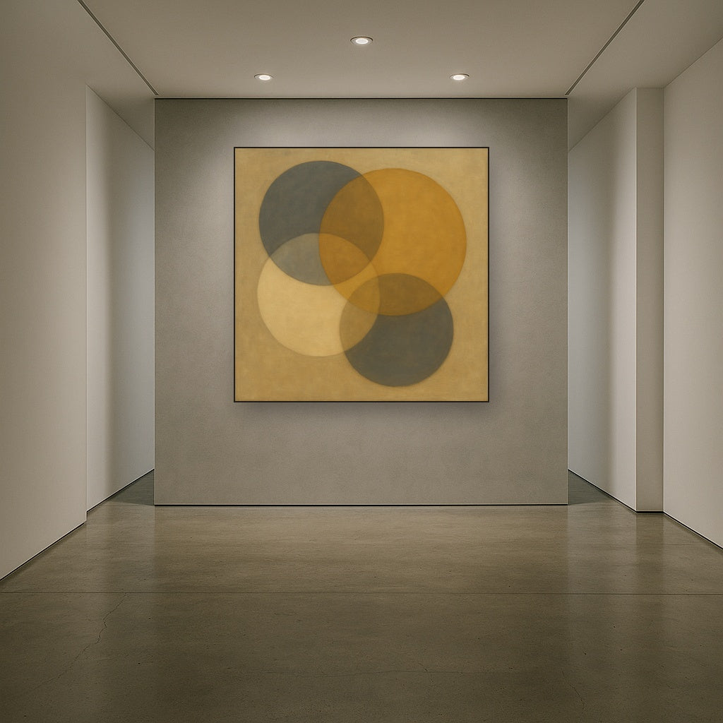 Intersecting Discs in Burnished Ochre & Slate No. 15 Fine Art Oil Painting - View 5