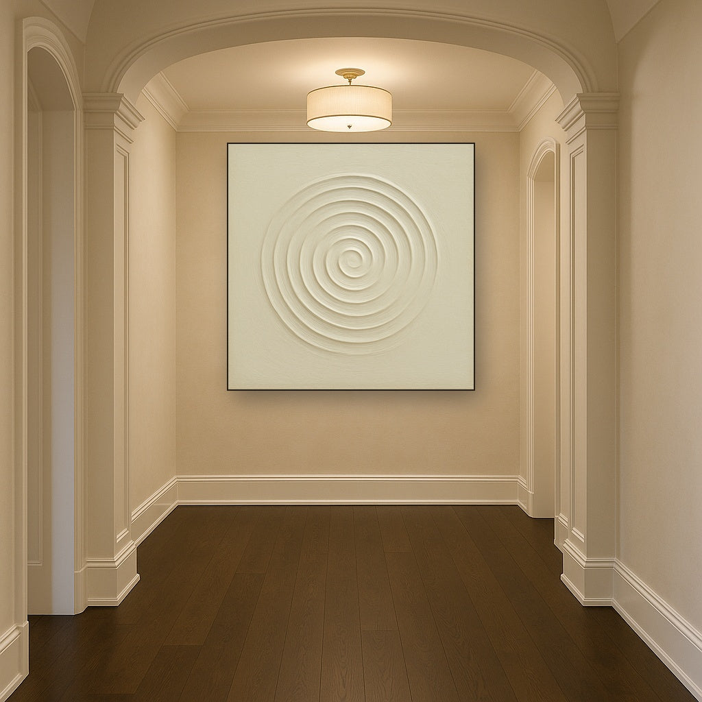 Concentric Zen Circles in Ivory No. 8 - Modern Fine Art Oil Painting - View 5