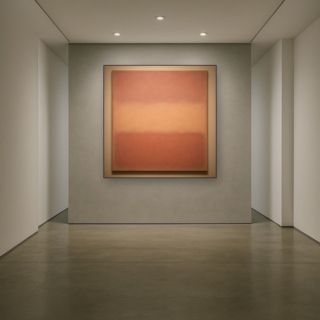 Blush Rose & Dusky Terracotta Ambient Glow No. 12 Oil Painting Staged in Bright Entryway and Hallway Gallery Wall, Hand Painted Fine Art on Linen
