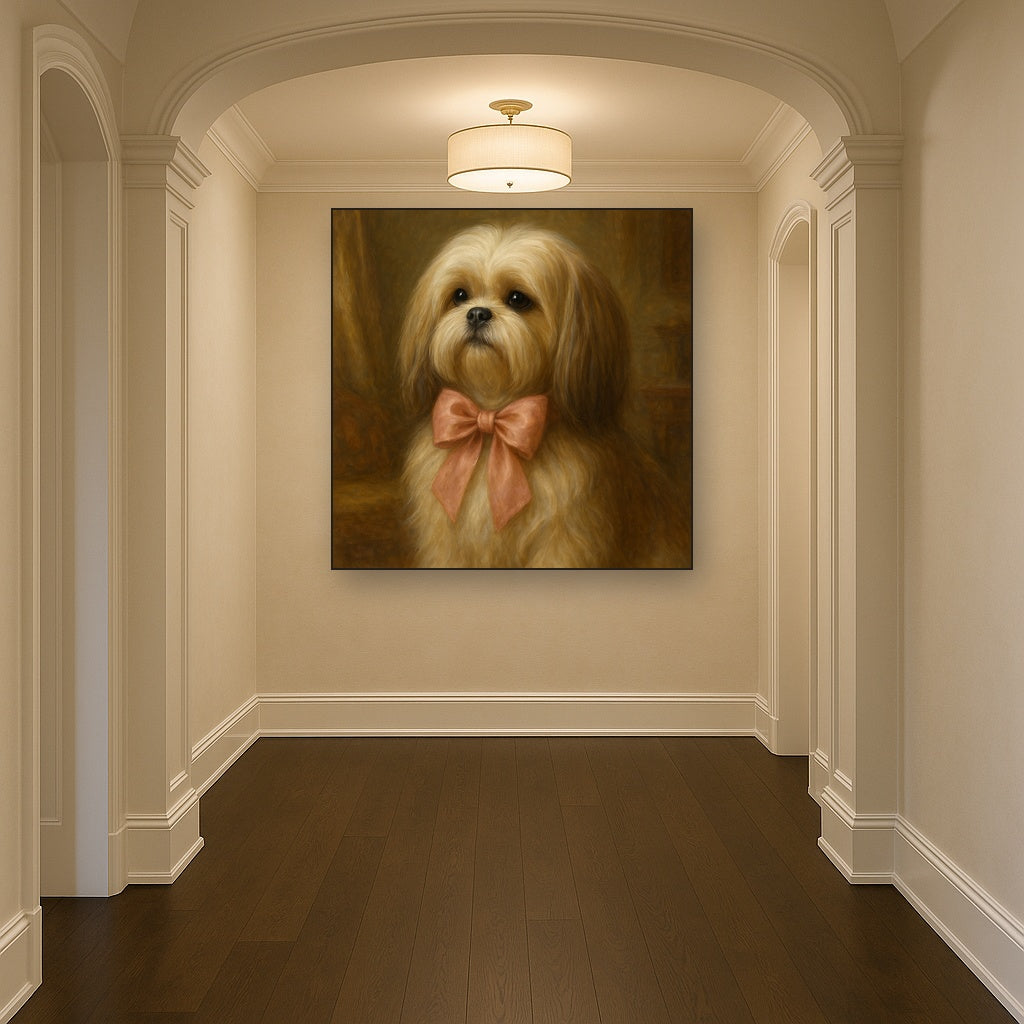Sweet Shih Tzu with Silk Bow in Parlor No. 16 Fine Art Oil Painting - View 5