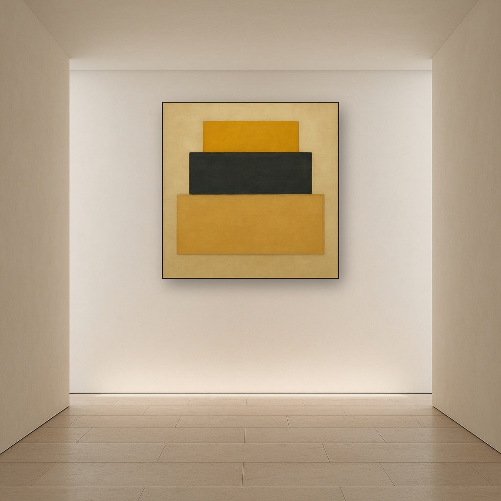 Stacked Horizon Blocks in Mustard & Charcoal No. 18 Oil Painting - View 5