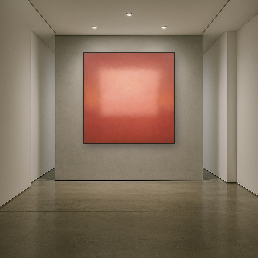 Blush Rose & Dusky Terracotta Ambient Glow No. 21 Oil Painting Staged in Bright Entryway and Hallway Gallery Wall, Hand Painted Fine Art on Linen