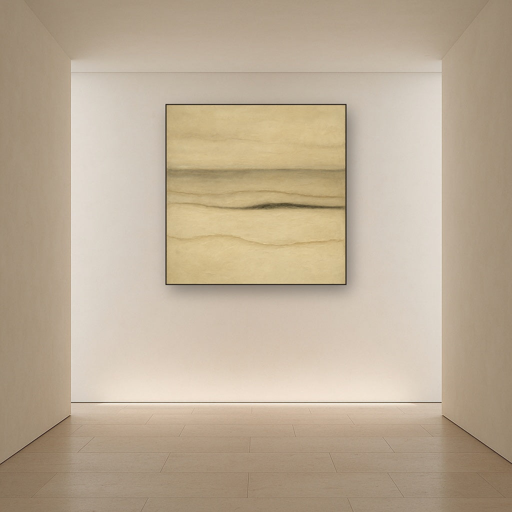 Raw Limestone Horizon & Washed Linen No. 19 Oil Painting Staged in Bright Entryway and Hallway Gallery Wall, Hand Painted Fine Art on Linen