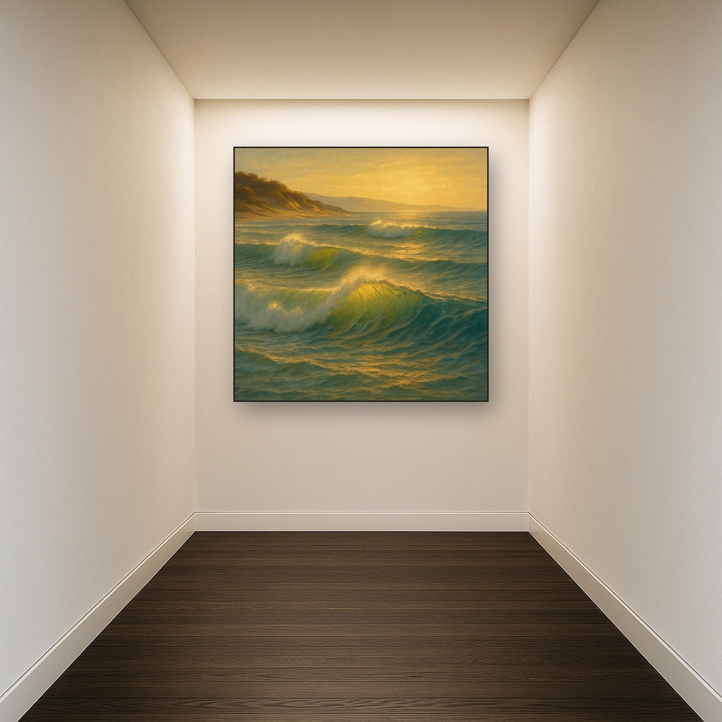 Golden Hour Sunlight on Ocean Swells No. 11 Oil Painting - View 5